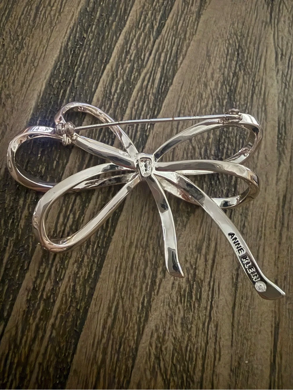 Anne Klein Silver Rhinestone Bow Brooch - Picture 2 of 5